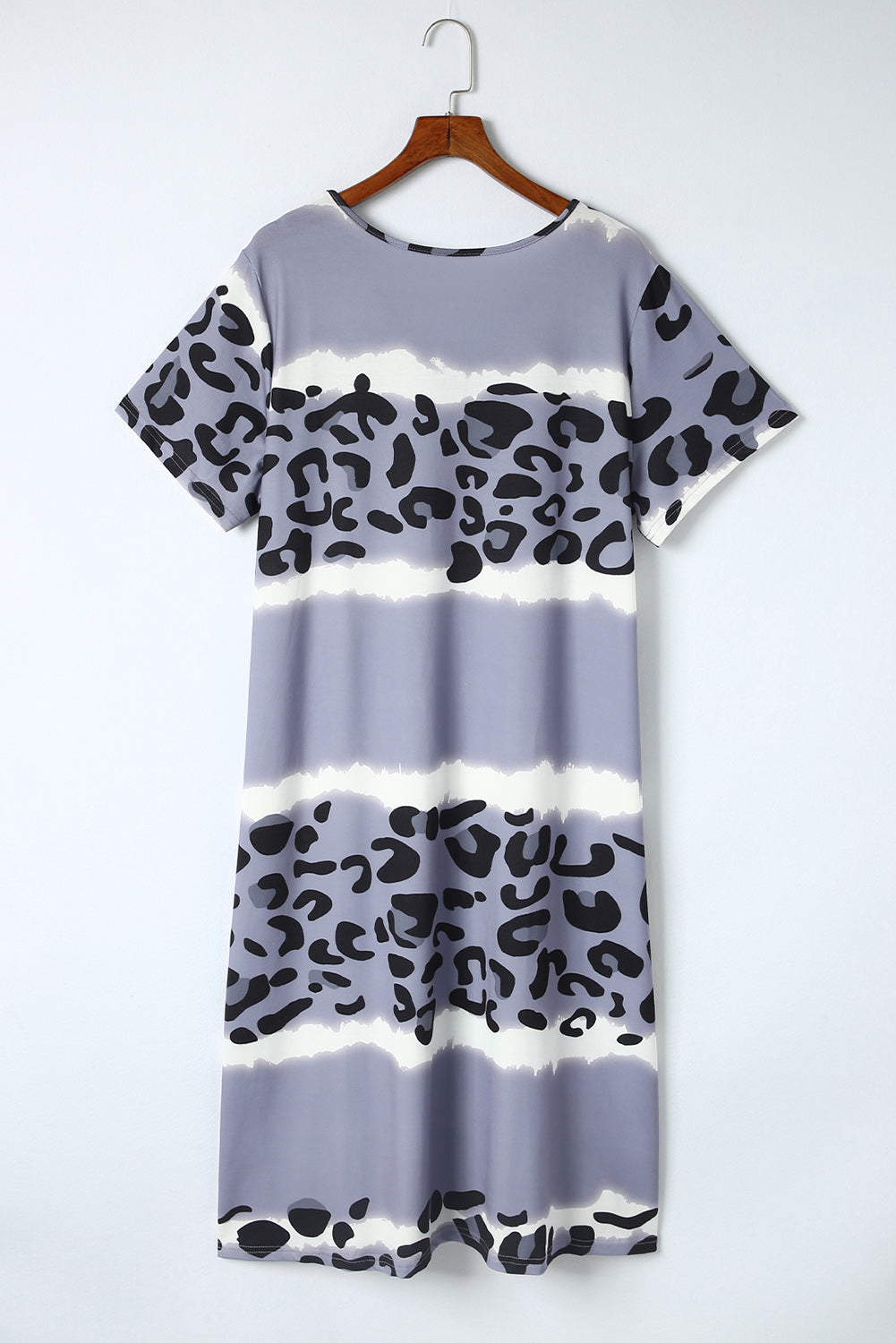 Wholesale Leopard Tie Dye Color Block V Neck Plus Size T Shirt Dress - Eloy Royal