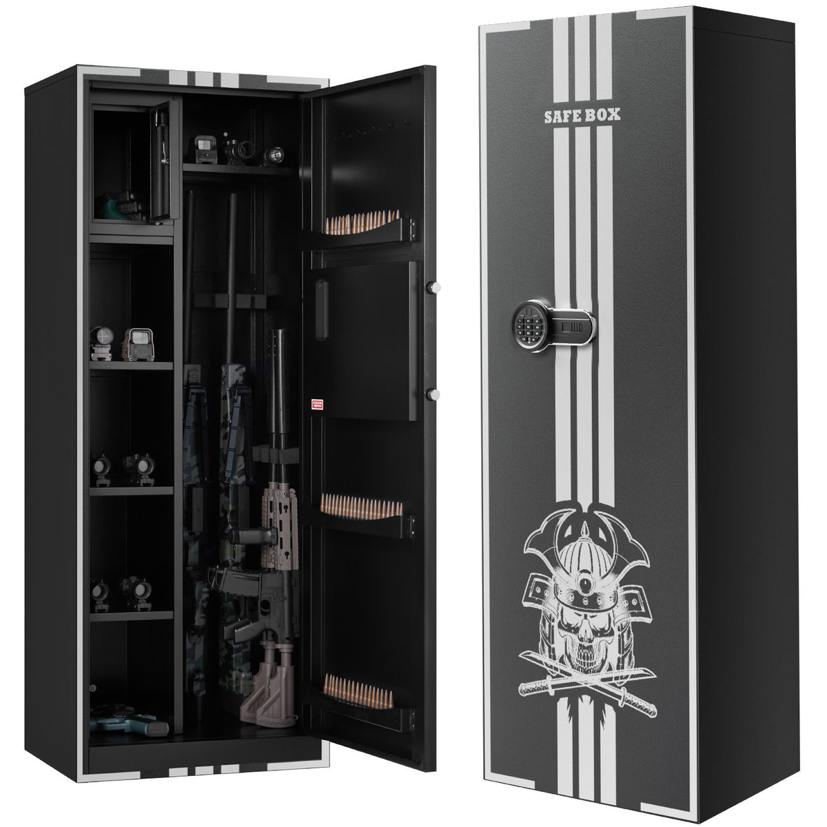 4 Gun Safe, Long Gun Cabinet for Rifles and Pistols, Quick Access Rifle Safe with 3 Ammo Slots and 2 Adjustable Racks, Large Digital Cabinet with Key and Password Lock