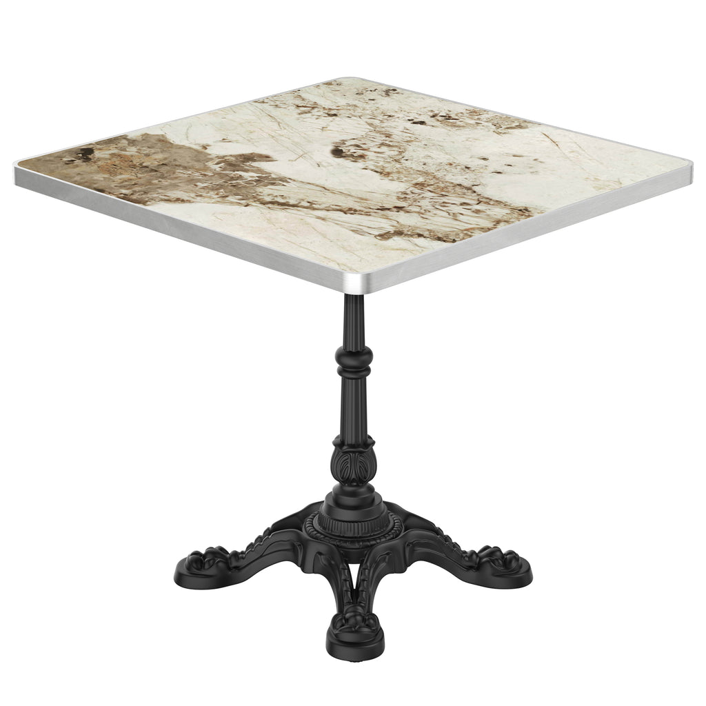 31.5' Square Outdoor Tulip Dining Table, Sintered Stone Tabletop with Luxury Faux Marble Print, Heavy Duty Cast Iron Base, Scratch & Wear Resistant, Waterproof Surface, Ideal for Indoor & Outdoor Use