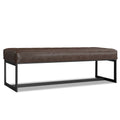 Penelope Leather Ottoman Bench in Brown with Genuine Leather Upholstery and Metal Base, 18' D x 56' W x 18' H