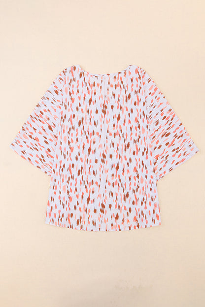 Pink Elegant Polka Dots 3/4 Dolman Sleeve Plus Size Blouse - Eloy Royal