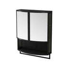 Modern Arched Glass Double-Door Wardrobe with Shatterproof Mirror, Double-Layer Storage, Open Shelf & Towel Rack in Black Iron Frame, 23.62'L x 8.85'W x 31.5'H