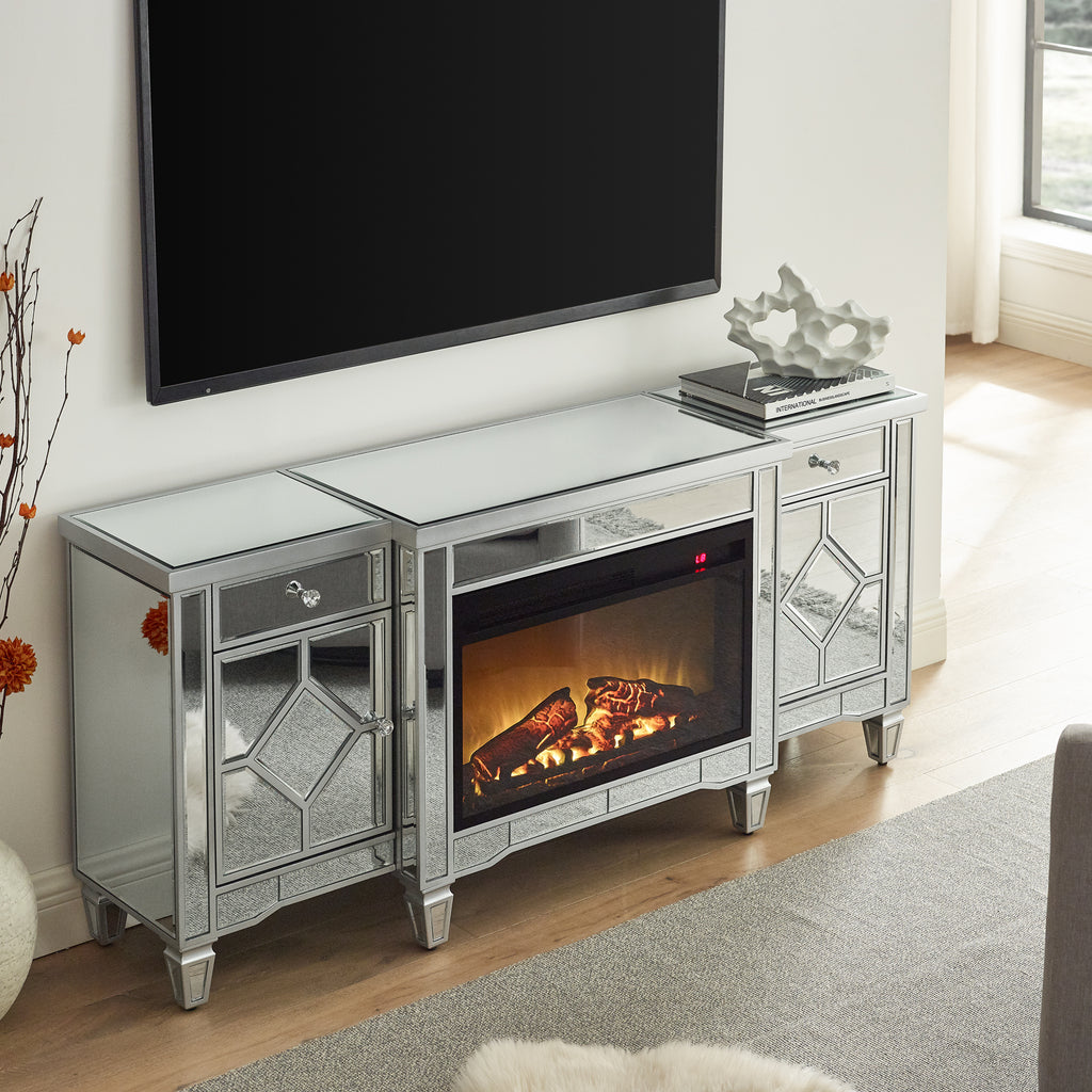W 57' X D 15 ' X H 25.6' Flash silver combination TV fireplace cabinet