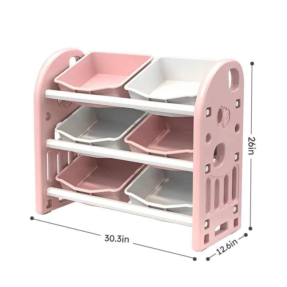 Kids Toy Storage Organizer with 6 Bins, Multi-functional Nursery Organizer Kids Furniture Set Toy Storage Cabinet Unit with HDPE Shelf and Bins for Playroom, Bedroom, Living Room (pink color) - Eloy Royal