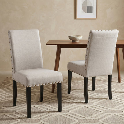 Biony Fabric Dining Chairs with Nailhead Trim, Set of 2, Tan