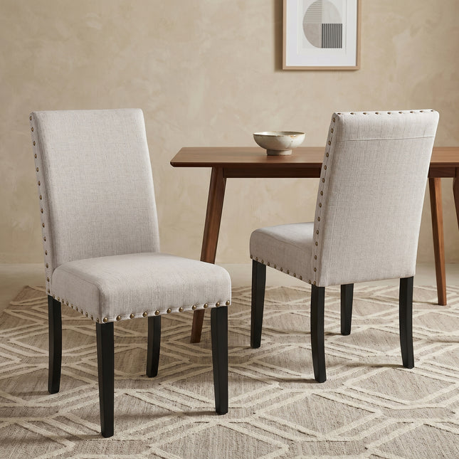 Biony Fabric Dining Chairs with Nailhead Trim, Set of 2, Tan