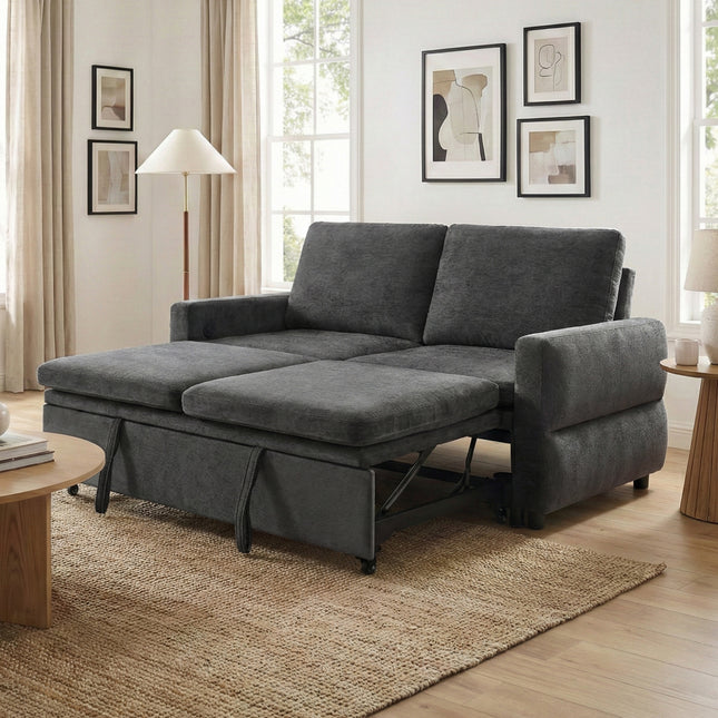 Convertible Sofa Bed 62.75' Sleeper Sofa Loveseat Sofa Couch with Adjustable Backrest and USB Ports for Living Room, Grey