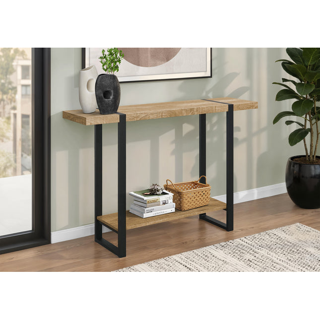 Accent Table, Console, Entryway, Narrow, Sofa, Living Room, Bedroom, Mango Wood-look Laminate, Black Metal, Contemporary, Modern