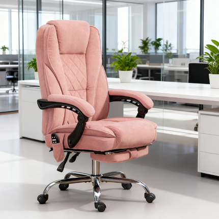 Heated Reclining Massage Office Chair with Adjustable Height and Footrest, Pink