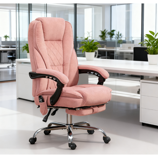 Heated Reclining Massage Office Chair with Adjustable Height and Footrest, Pink