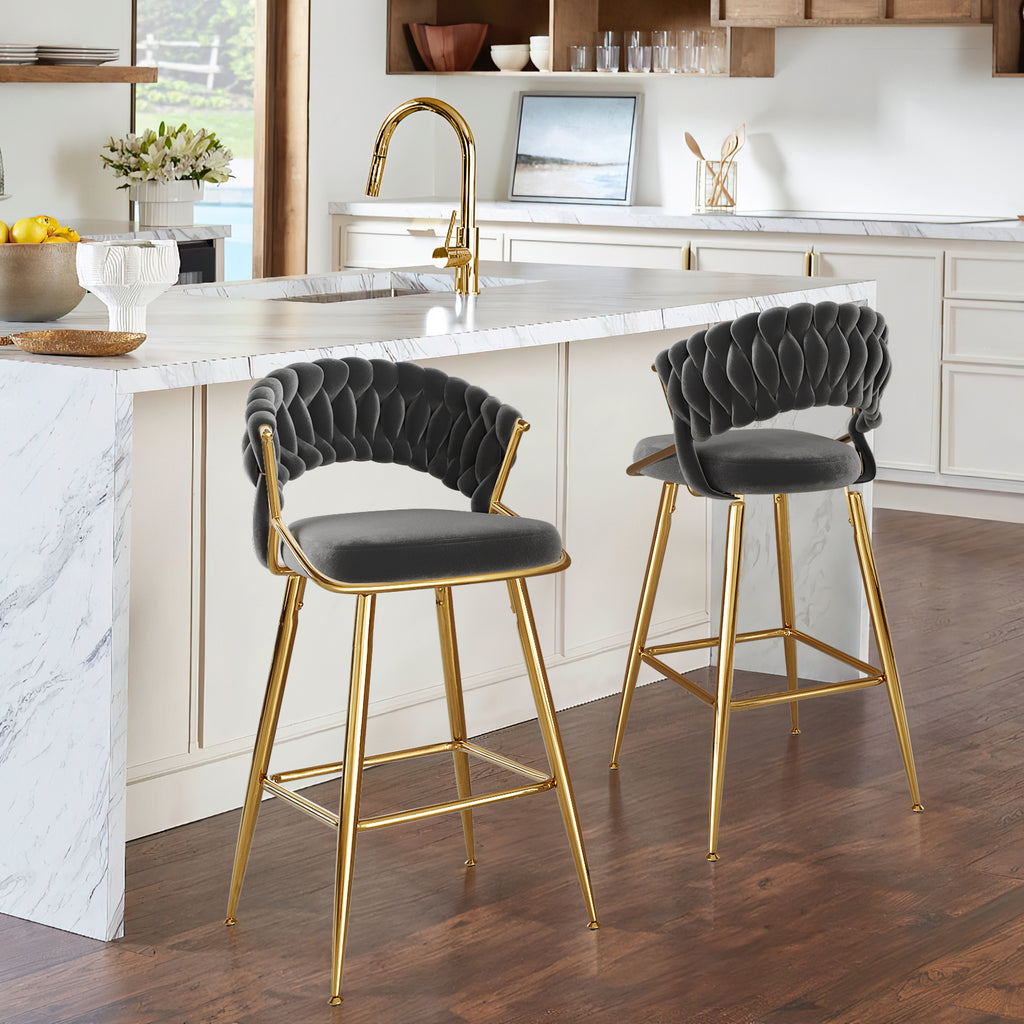 25.2' Modern Velvet Counter Stool with Gold Accents, Ergonomic Design & Plush Seat for Kitchen Island & Bar