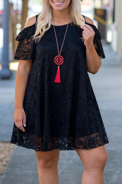 Black Lace Cold Shoulder Plus Size Dress - Eloy Royal