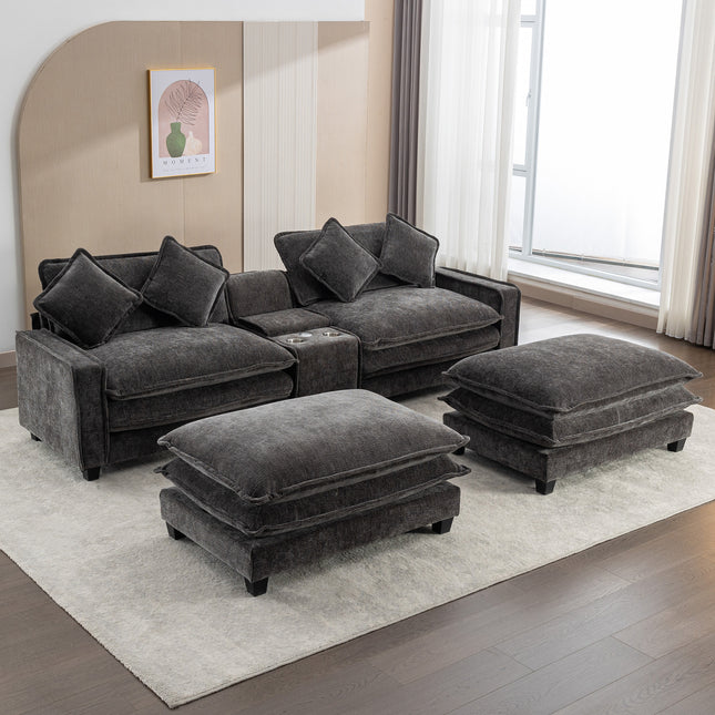 111 in Sectional Sofa Chenille Upholstered Sofa with Two Removable Ottoman