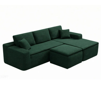 106.5' L-Shaped Corduroy Upholstered 3-Seat Lounge Sofa with Seat Cushion&Ottoman, Right Hand Facing