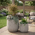 Round Concrete Planter Set of 2, Large Outdoor Indoor Handmade Rustic Decorative Planter Pots Containers with Drainage Holes for Home Garden Patio, 13' x 13' & 17' x 17' (antique grey)