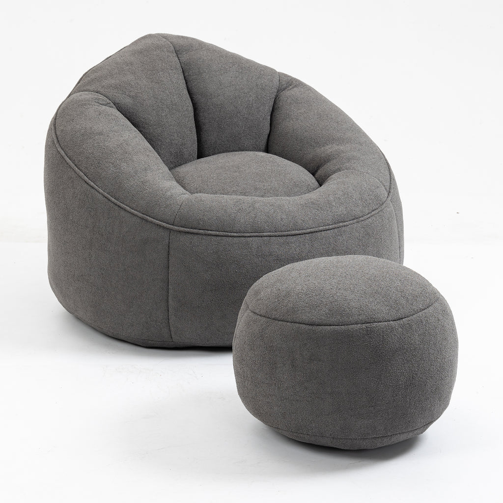 Bedding Bean Bag Sofa Chair with High-Pressure Foam and Footrest, Grey Microfiber