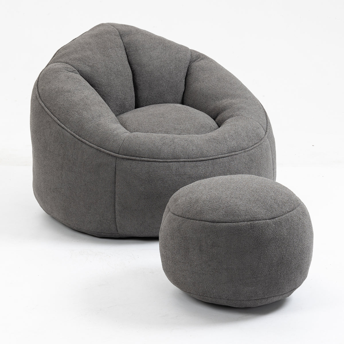 Bedding Bean Bag Sofa Chair with High-Pressure Foam and Footrest, Grey Microfiber