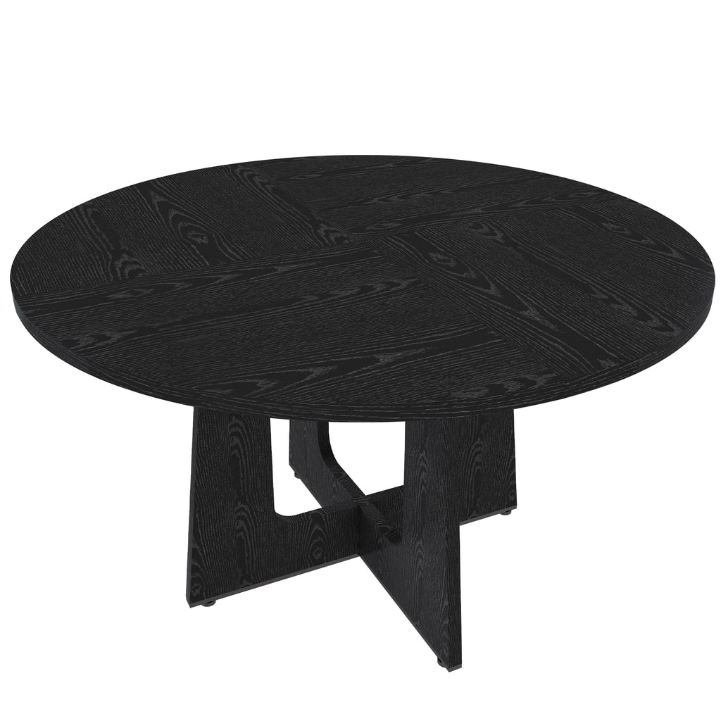 Spiced Round Dining Table for 4 - 47 Inch Farmhouse Kitchen Table in Black with Wood Grain Finish, MDF Construction, 300lb Weight Capacity, Easy Assembly for Dining Room, Kitchen, Living Room