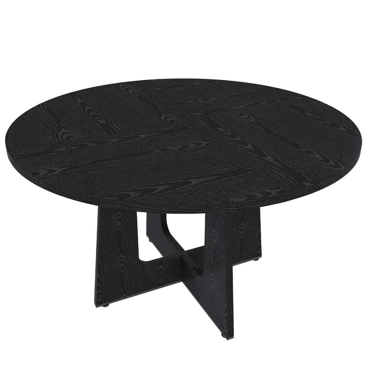 Spiced Round Dining Table for 4 - 47 Inch Farmhouse Kitchen Table in Black with Wood Grain Finish, MDF Construction, 300lb Weight Capacity, Easy Assembly for Dining Room, Kitchen, Living Room