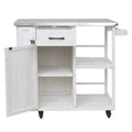 Outdoor Kitchen Island White Fir Wood Prep Station with Stainless Steel Top, Lockable Wheels, Towel and Spice Racks, 40.5L x 18.5W x 35.6H