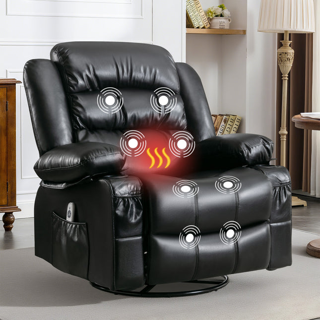 Massage Swivel Rocker Recliner Chair with Vibration Massage and Heat Ergonomic Lounge Chair for Living Room with Rocking Function and Side Pocket   2 Cup Holders USB Charge Port ,black.