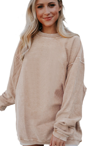 Grass Green Crinkle Rib Drop Shoulder Oversized Sweatshirt