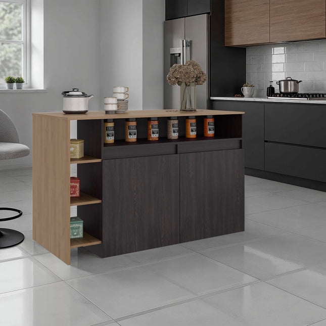 Abril Kitchen Island with Storage Cabinet, Shelves and Appliance Space
