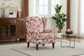 Modern Accent Chair with Retro Wood Legs, Comfy Upholstered Armchair, Floral Design Single Sofa Chair for Living Room Bedroom Office - Floral Red