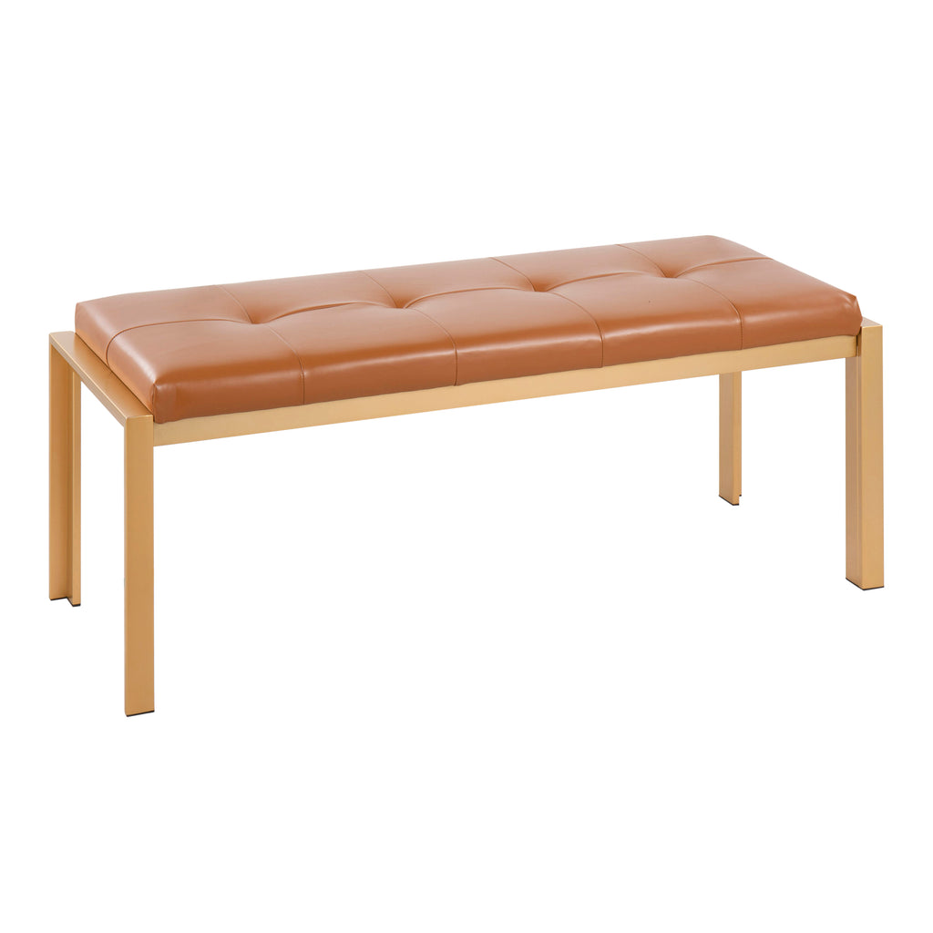 Contemporary Bench in Gold Metal and Camel Faux Leather
