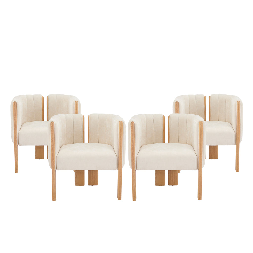 Dining Chairs Set of 4, Modern Stylish Seating with Natural Rubber Wood Frame and Beige Fabric, 225lbs Capacity, for Dining Area, Living Space