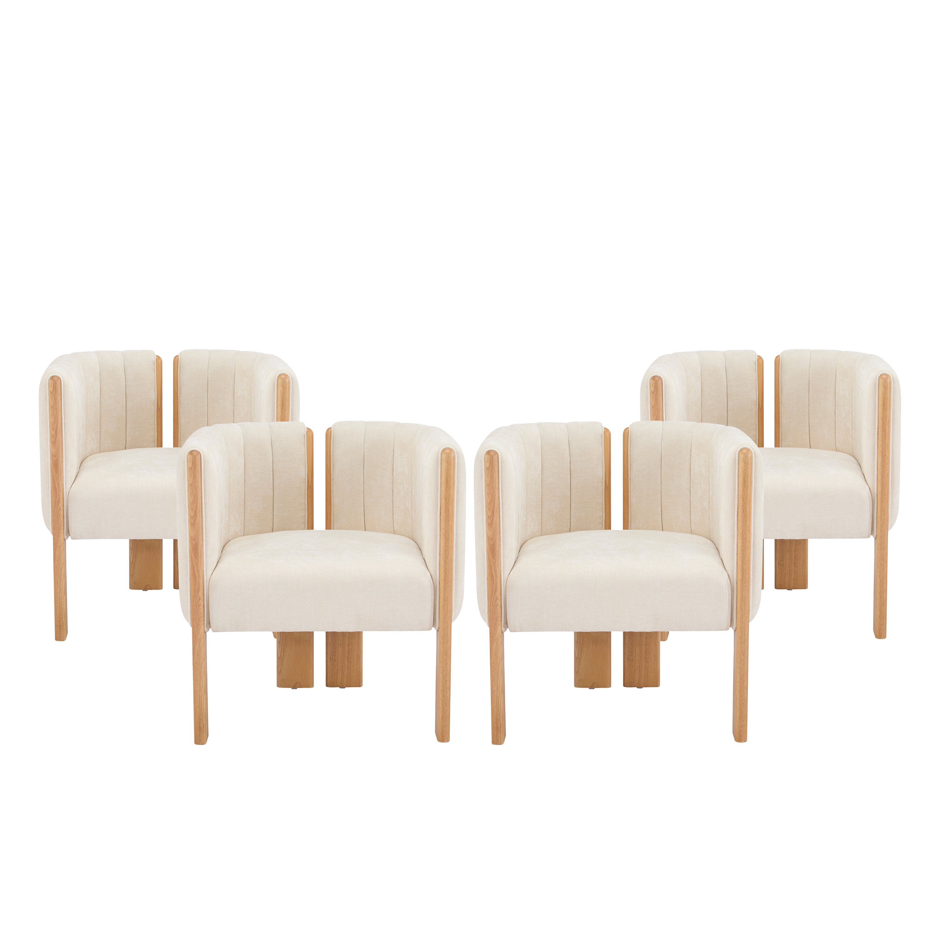 Dining Chairs Set of 4, Modern Stylish Seating with Natural Rubber Wood Frame and Beige Fabric, 225lbs Capacity, for Dining Area, Living Space