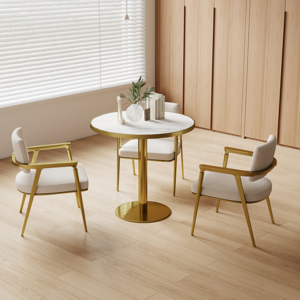 Round Modern Dinning Table 31.5 inches Bistro Table Tulip Table with Faux Marble top,Easy Assemble,Sturdy Metal Frame Diameter