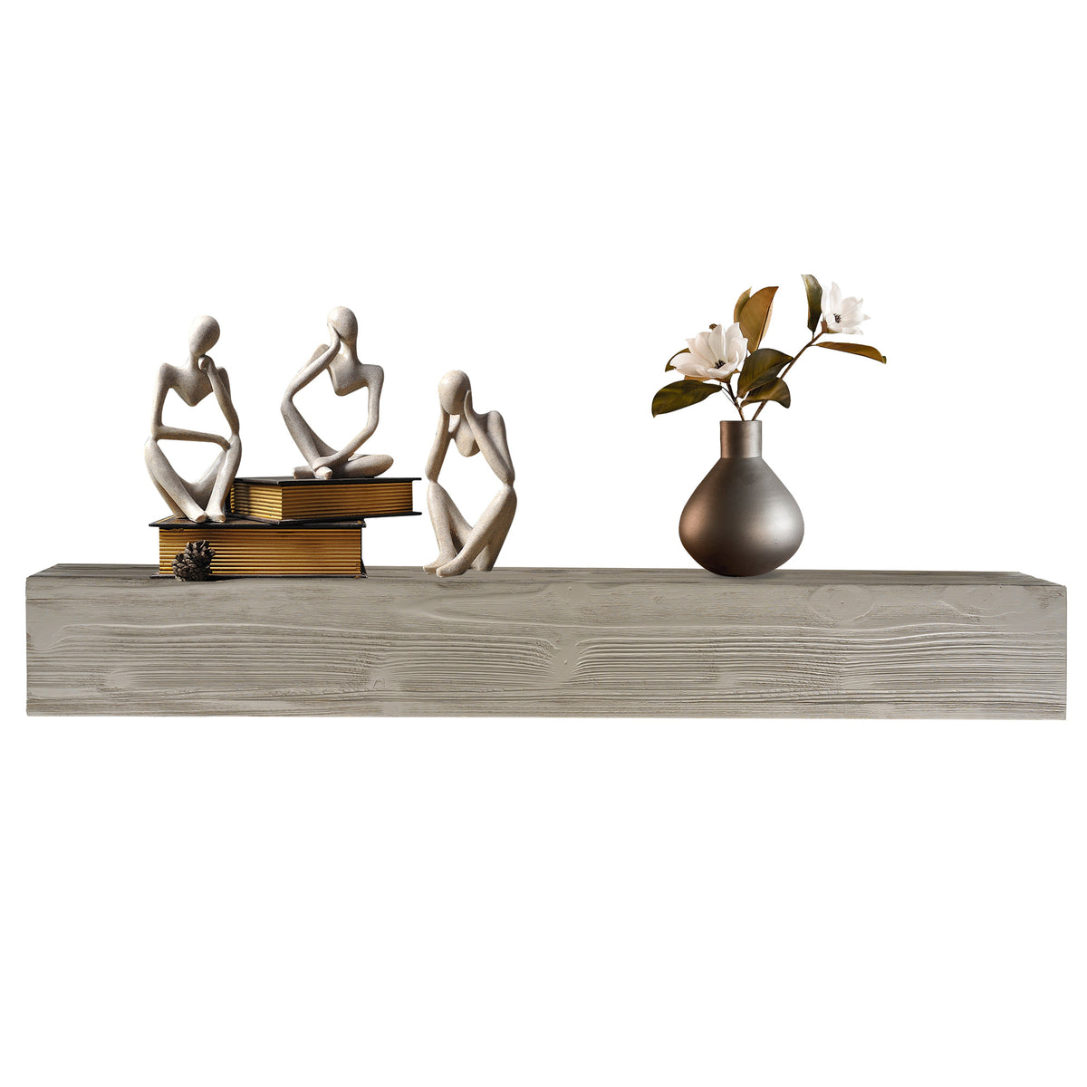 Rustic Wood Fireplace Mantel, Wall-Mounted & Floating Shelf for Home Decor, Gray, Solid Wood, 72 Inch