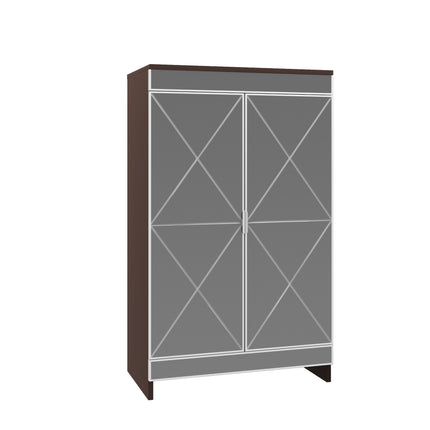 Mirrored Shoe Cabinet with 3 Adjustable Shelves & Ventilation - Double Door Entryway Storage Cabinet, Space Saving Vertical Design, Frosted Glass & MDF, Brown Finish, Silver Metal Handles