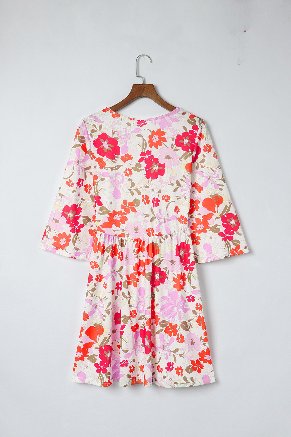 White Floral Print V Neck Flutter Half Sleeve Empire Waist Dress - Eloy Royal