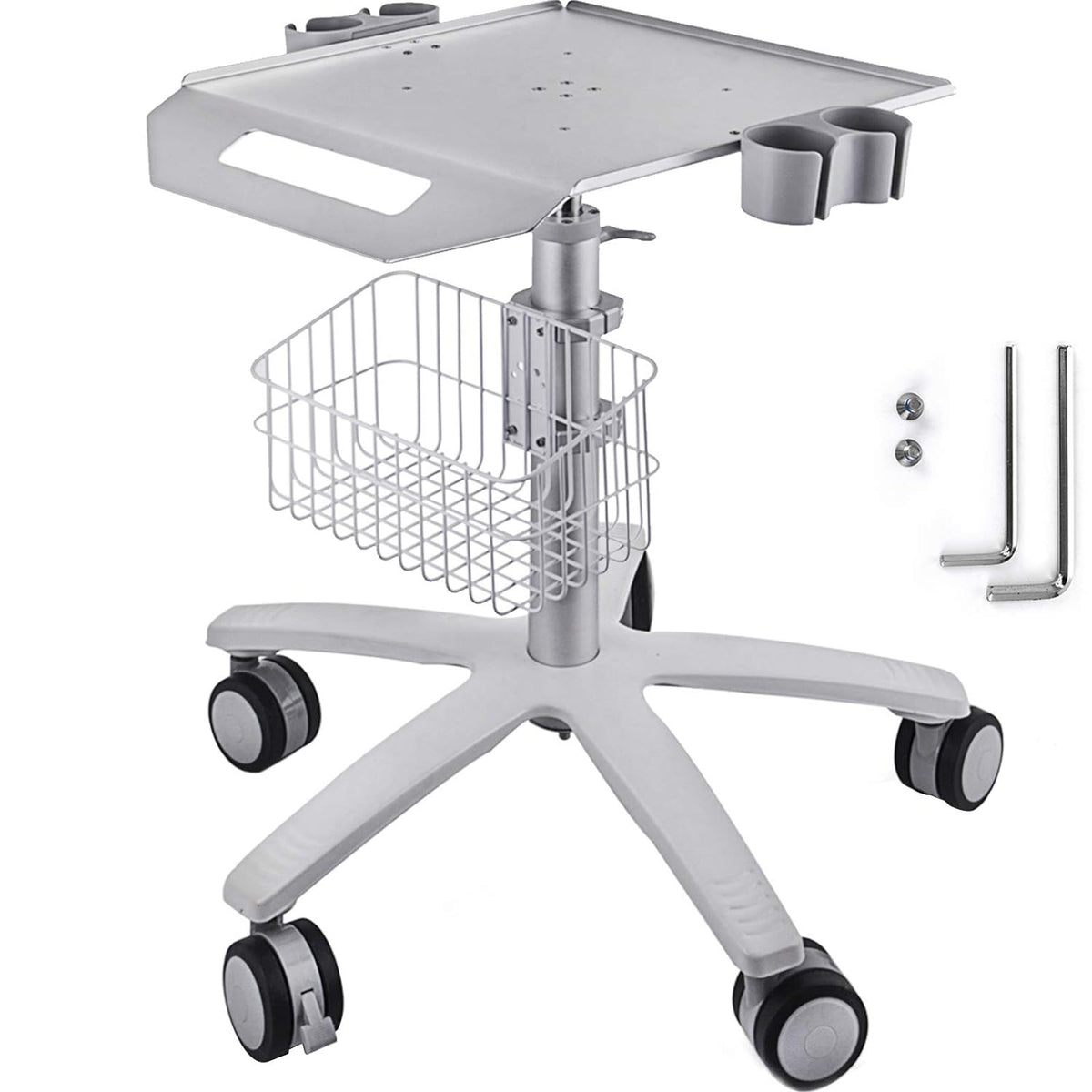 Medical Cart, Salon Cart with Wheels, Mobile Trolley Cart 26.77'-42.91' Height Adjustable, Metal Salon Stations for Hair Stylist, Rolling Desktop Lab Cart for Clinic, Beauty and Salon