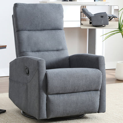 Manual Recliner Chair with Rocker and Swivel in Fabric with Grey