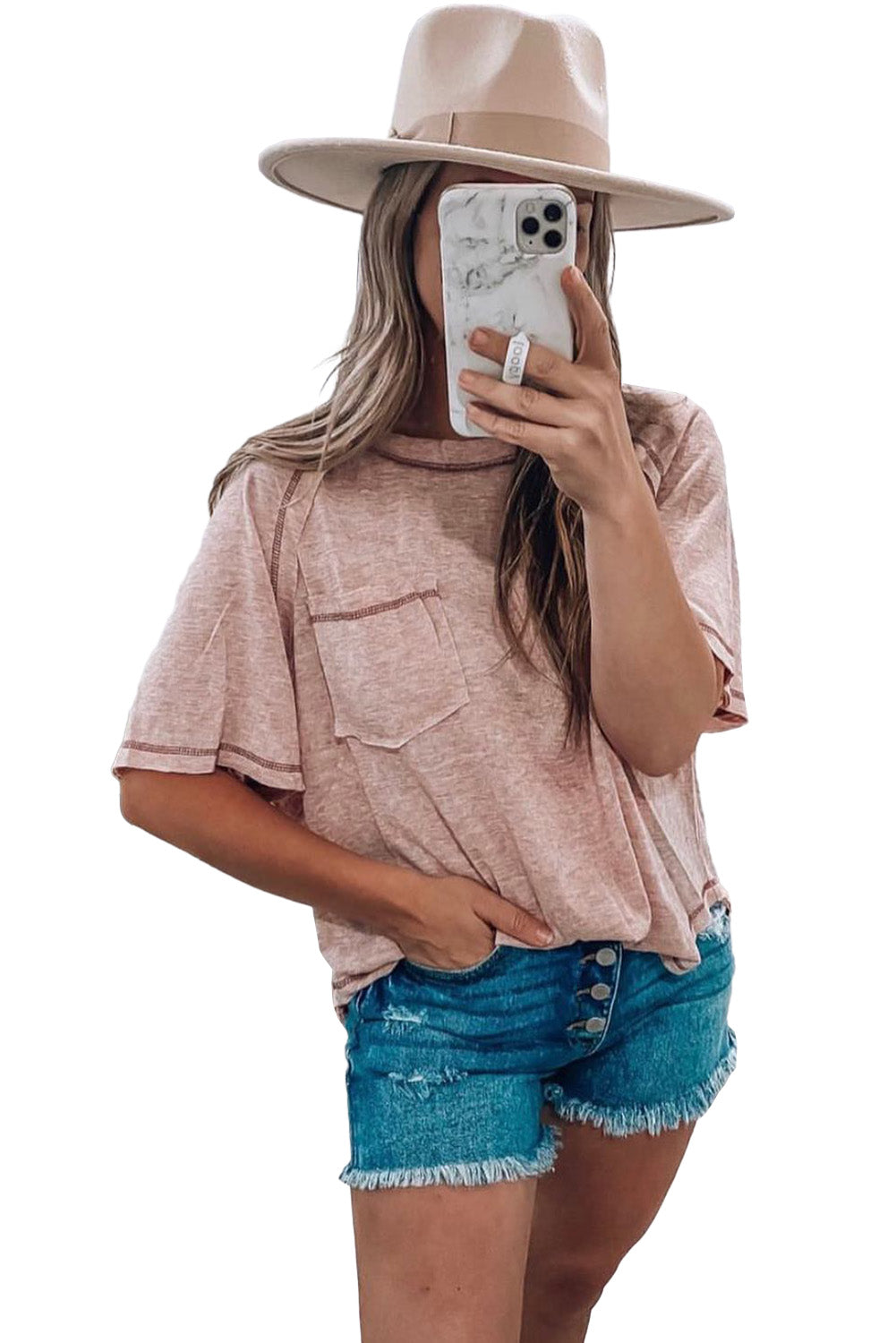 Dusty Pink Exposed Seam Loose Fit T Shirt - Eloy Royal