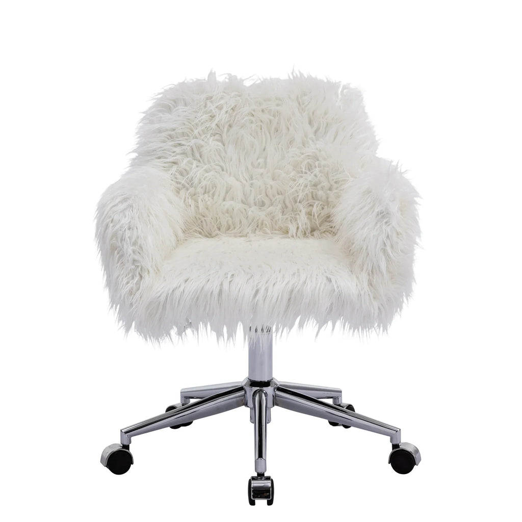 HengMing Modern Faux fur home office chair, fluffy chair for girls, makeup vanity Chair - Eloy Royal