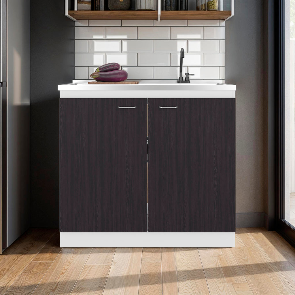 Extremo Kitchen Storage Cabinet with 2 Doors and 3 Shelves, WHITE AND WENGUE