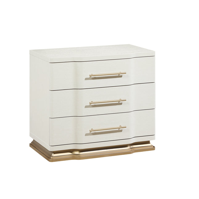 Lexington 3-Drawer Nightstand in Beige with Textured Finish and Gold Finish Handles