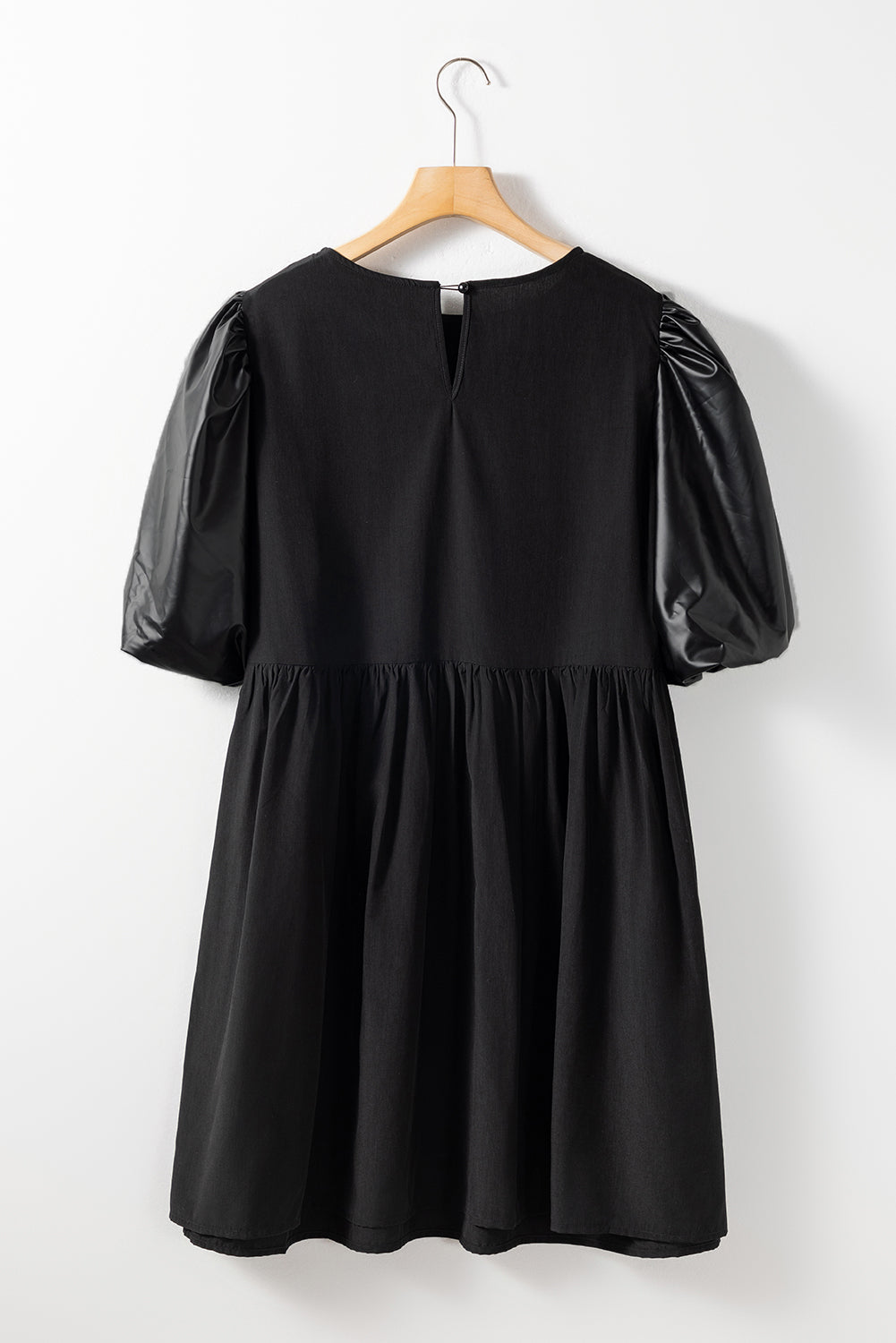 Black Plus Size Patchwork Half Puff Sleeve Swing Dress - Eloy Royal