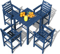 HDPE Adirondack Patio Table and Chairs Set of 5, Outdoor HDPE Patio Bar Set, All Weather Bar Chairs and Table Set for Patio, Balcony, Backyard, Poolside, Navy Blue