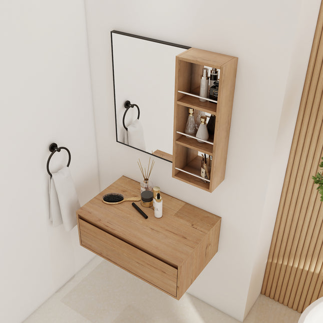 30'' Dressing Table With Mirror,Wall Mounted Mirror Cabinet with Black Aluminum Frame Mirror&Cabinet