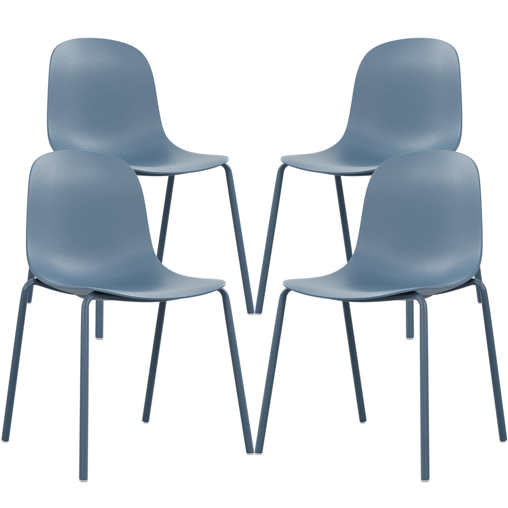 Modern Plastic Stackable Dining Chair Set of 4 with Metal Legs for Indoor or Outdoor