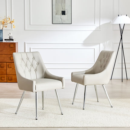 Leather Upholstered Modern Dining Chair with Diamond Tufted Button Back - Dining Room Negotiation Room Cafe Office Accent Chair (Light Gray, Set of 2)