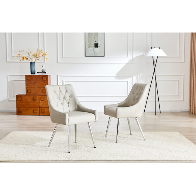 Leather Upholstered Modern Dining Chair with Diamond Tufted Button Back - Dining Room Negotiation Room Cafe Office Accent Chair (Light Gray, Set of 2)