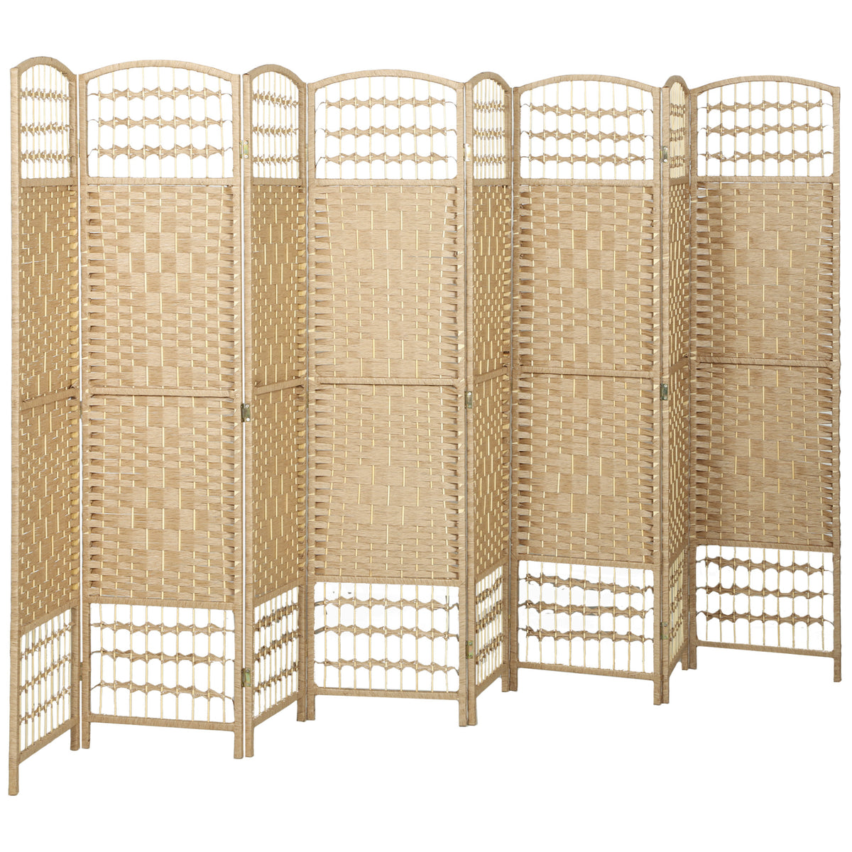 HOMCOM 8 Panel Room Divider, Folding Privacy Screen, 5.6' Room Separator, Wave Fiber Freestanding Partition Wall Divider, Natural