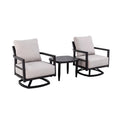 3PC Outdoor Aluminum Patio Furniture Set with Swivel Lounge Chairs, Sunbrella Cushions, Black Marble-Inspired Sintered Stone Table, Ember Black Finish