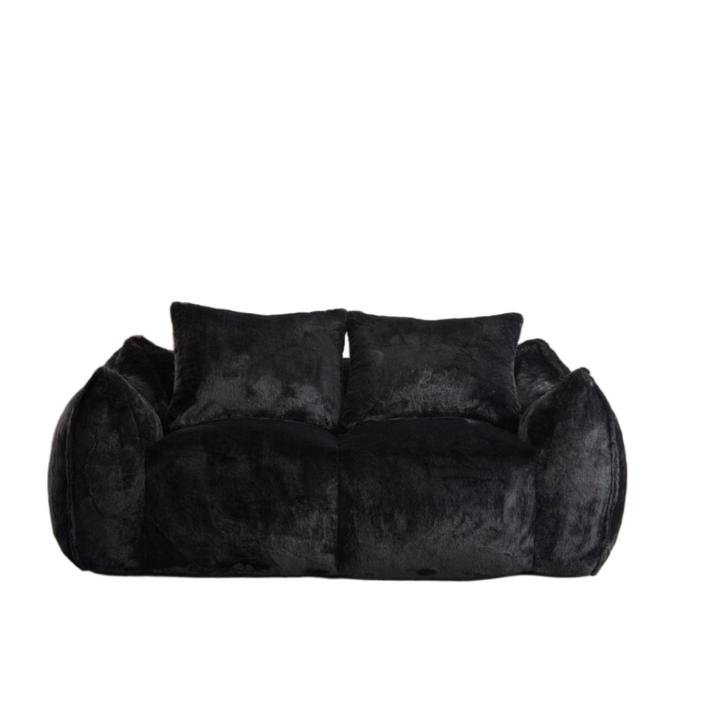 Giant Bean Bag Couch for Adults, Ultra Soft Fluffy Loveseat Bean Bag Sofa, Oversized Chase Lounge Chair Indoor for Living Room Bedroom, No Assembly Required Cozy Reading Chair with Pillows, Black